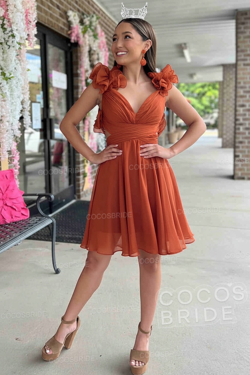 V-Neck Sky Blue Short Chiffon A-Line Party Dress