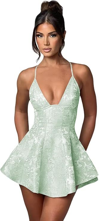 Short A-line Halter Satin Ruffle Jacquard Backless Homecoming Dress - CoCosBride