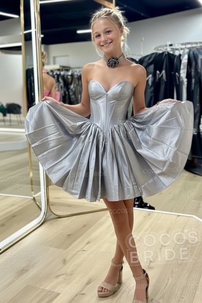Sweetheart A-Line Short Satin Homecoming Dress