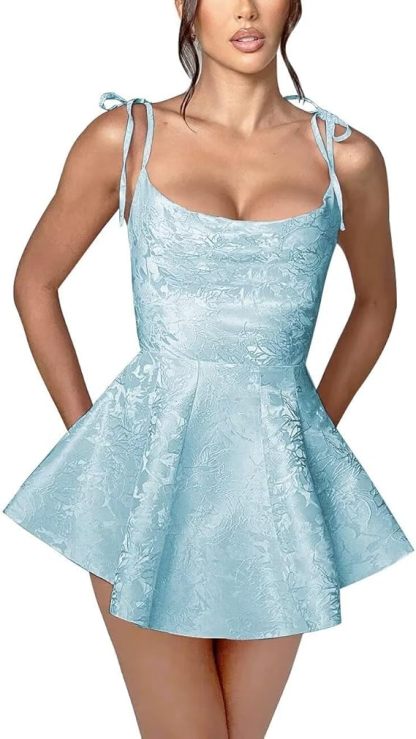A-line Short Spaghetti Straps Satin Sleeveless Homecoming Dress - CoCosBride
