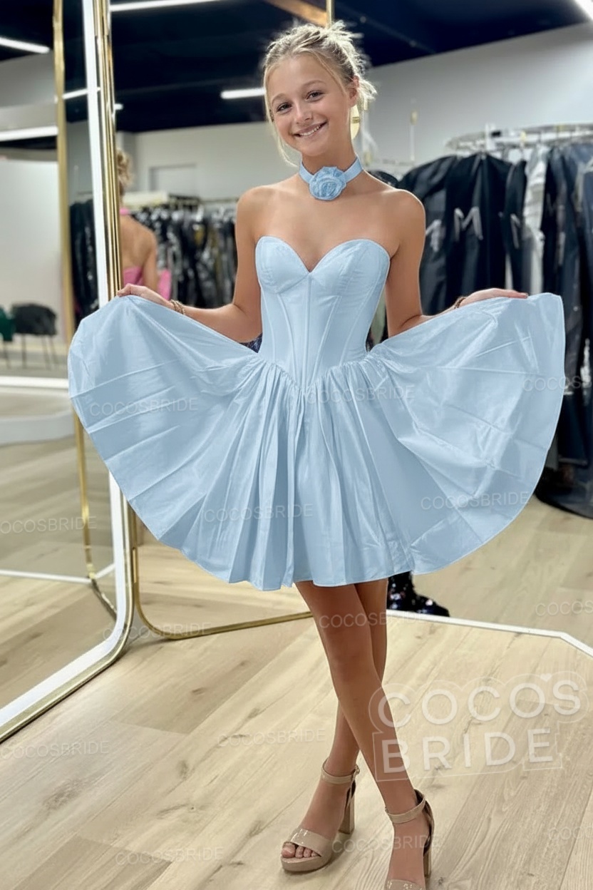 Sweetheart A-Line Short Satin Homecoming Dress