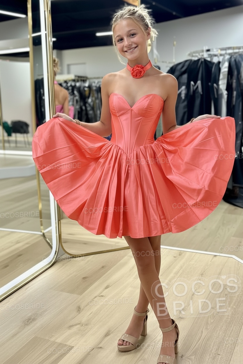 Sweetheart A-Line Short Satin Homecoming Dress