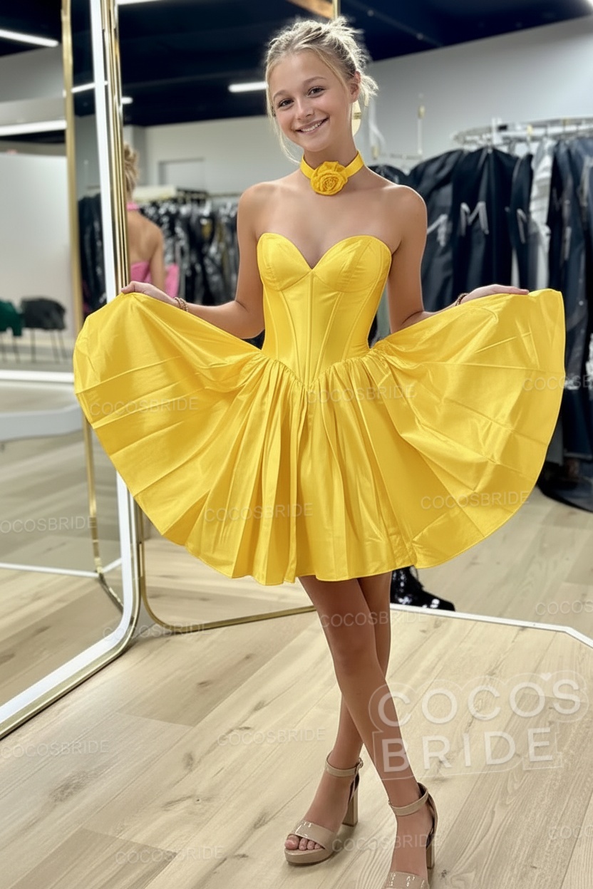 Sweetheart A-Line Short Satin Homecoming Dress