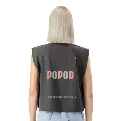 6 Colors Cropped Wide Rib Collar Sleeveless T-shirt PP8880