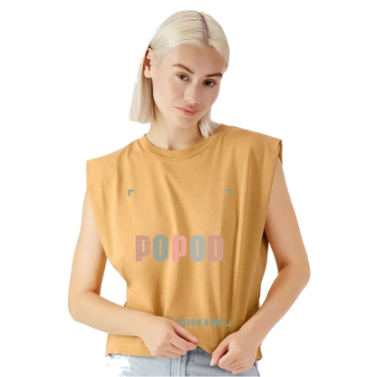 6 Colors Cropped Wide Rib Collar Sleeveless T-shirt PP8880