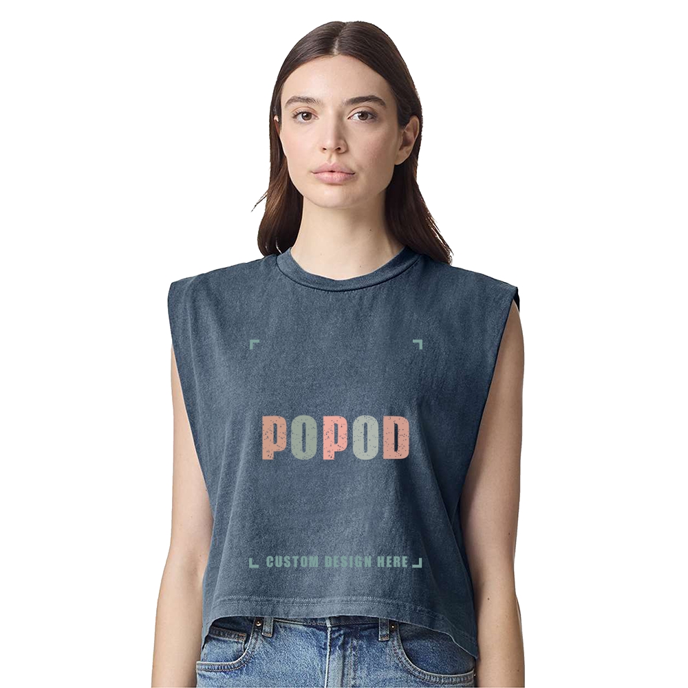 6 Colors Cropped Wide Rib Collar Sleeveless T-shirt PP8880