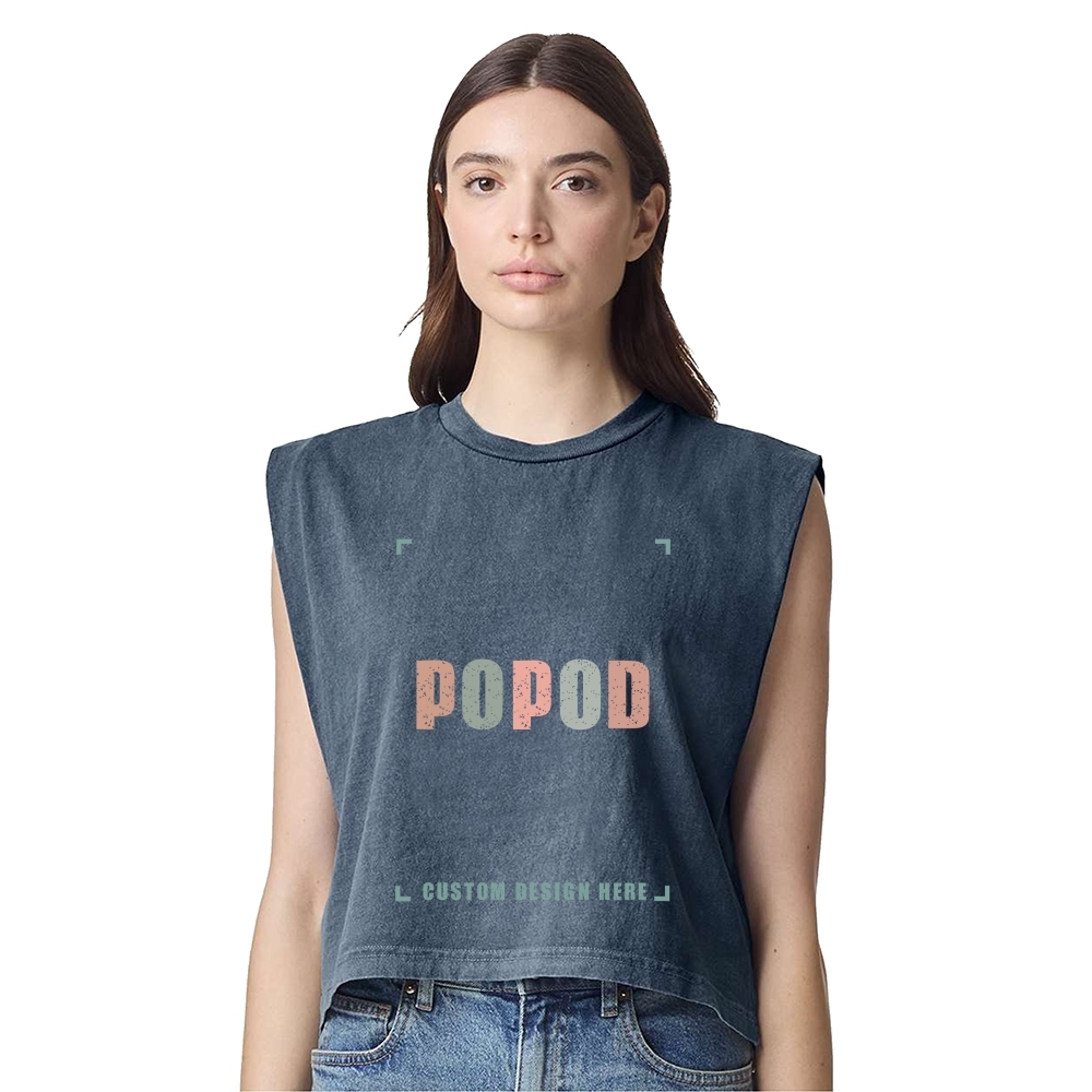 6 Colors Cropped Wide Rib Collar Sleeveless T-shirt PP8880