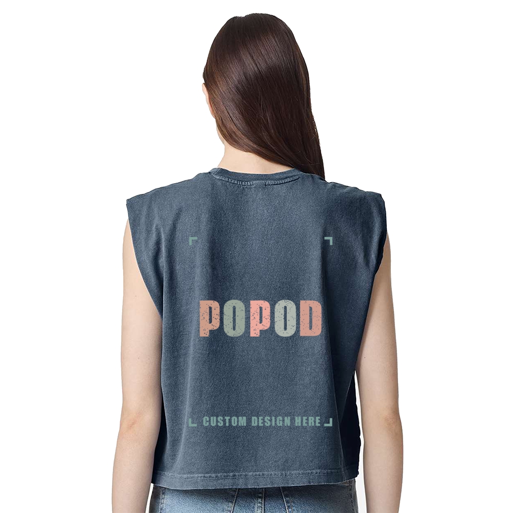 6 Colors Cropped Wide Rib Collar Sleeveless T-shirt PP8880