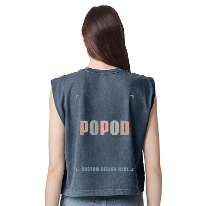 6 Colors Cropped Wide Rib Collar Sleeveless T-shirt PP8880