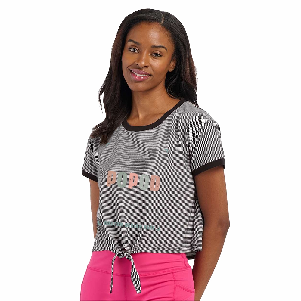 3 Colors Women's Striped Tie Front T-Shirt PP1544