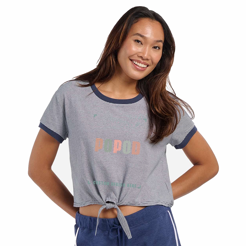 3 Colors Women's Striped Tie Front T-Shirt PP1544