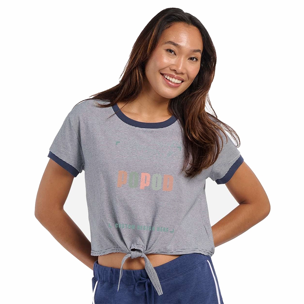 3 Colors Women's Striped Tie Front T-Shirt PP1544