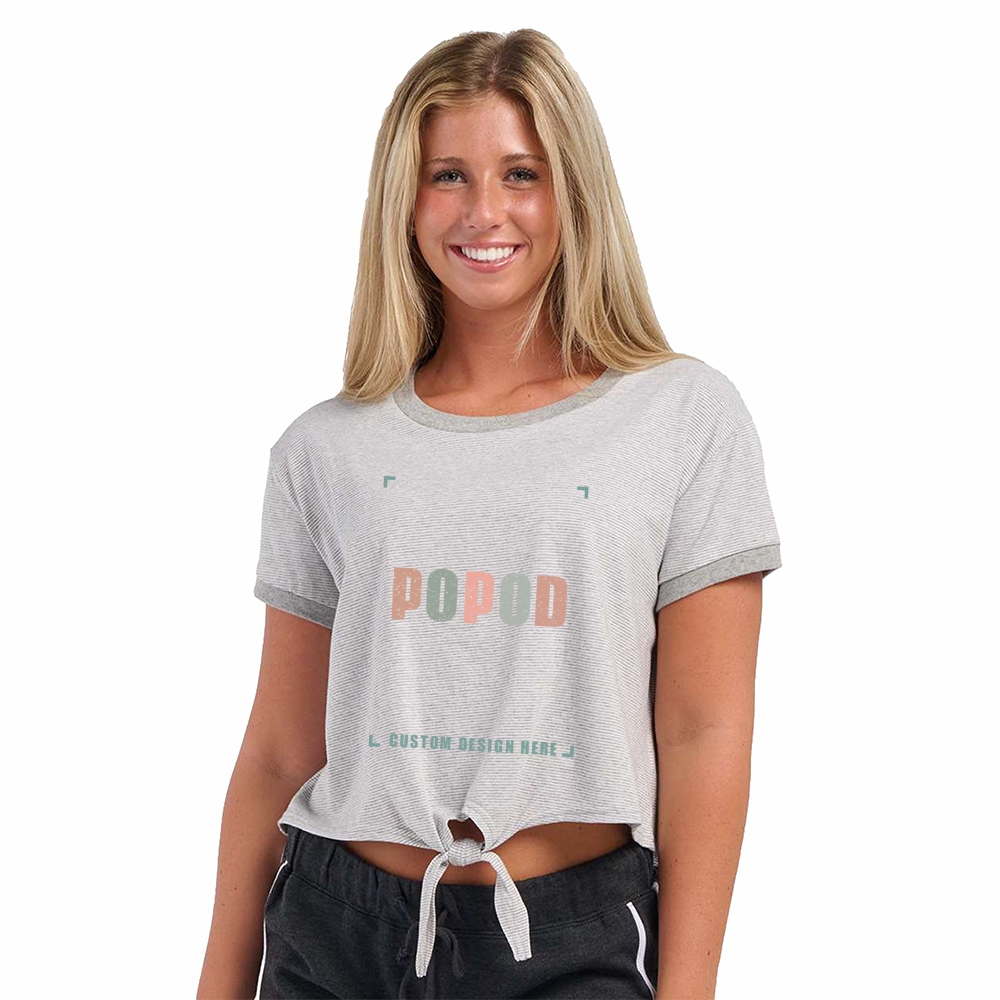 3 Colors Women's Striped Tie Front T-Shirt PP1544