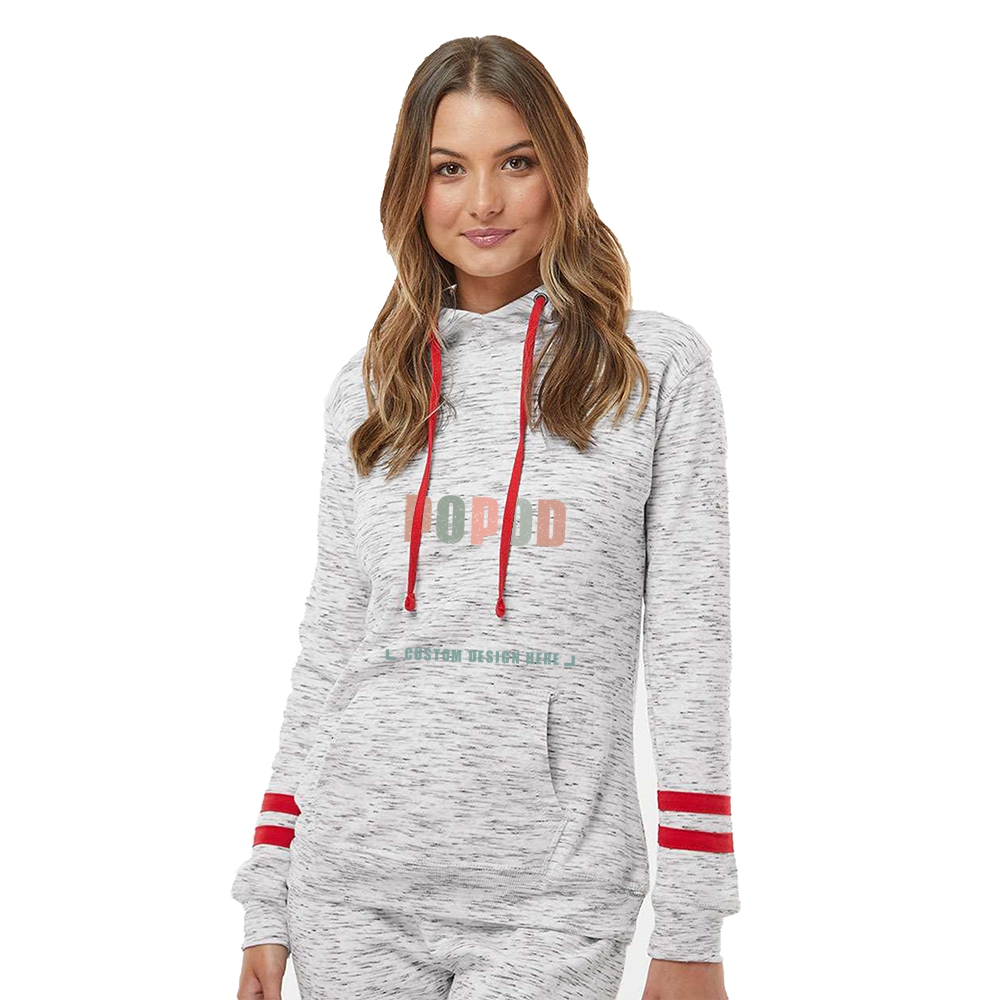 4 Colors Women’s Fleece Striped-Sleeve Hooded PP3996