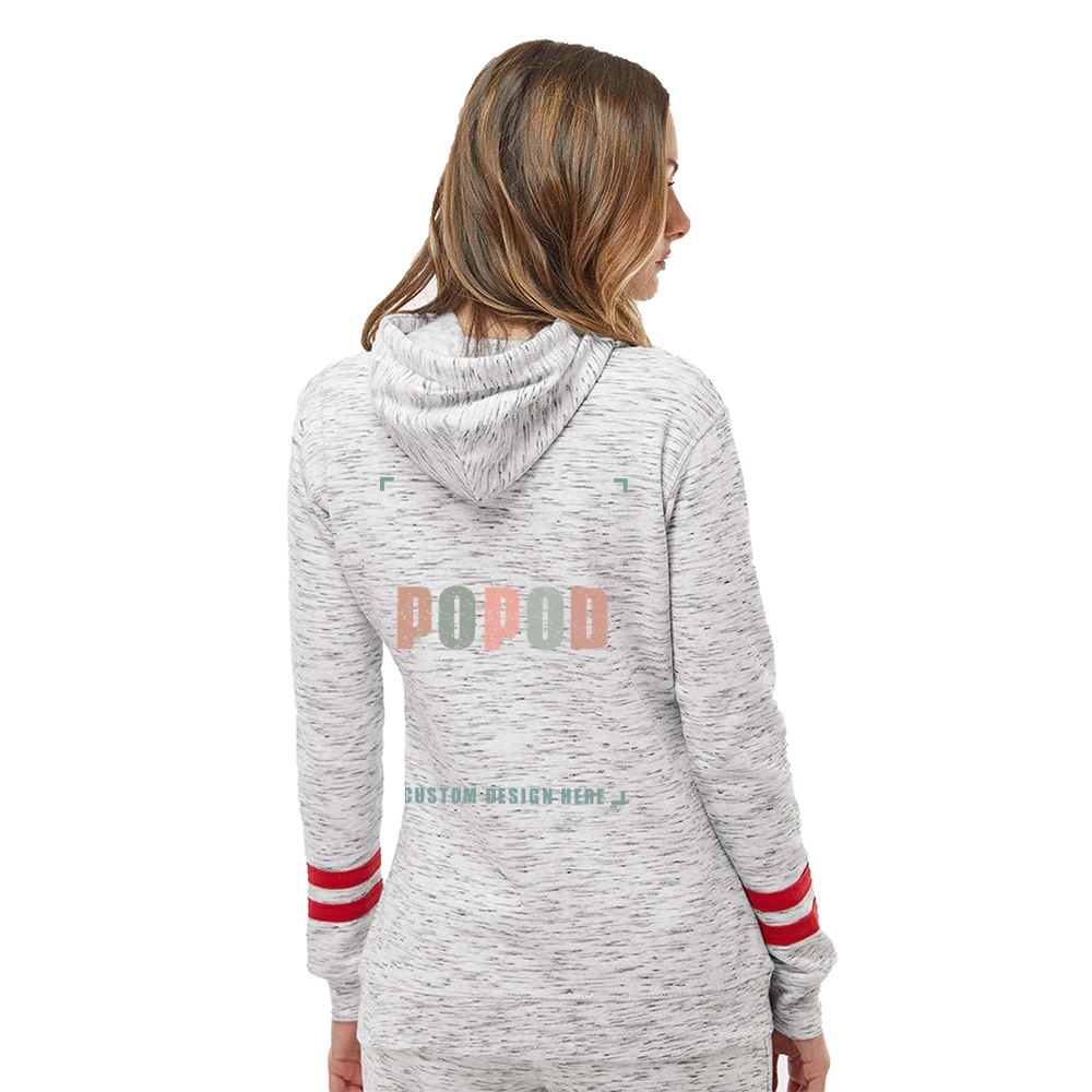4 Colors Women’s Fleece Striped-Sleeve Hooded PP3996