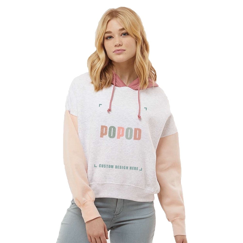 4 Colors Women's Fleece Colorblocked Crop Hooded PP9263