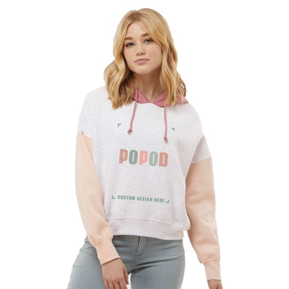 4 Colors Women's Fleece Colorblocked Crop Hooded PP9263