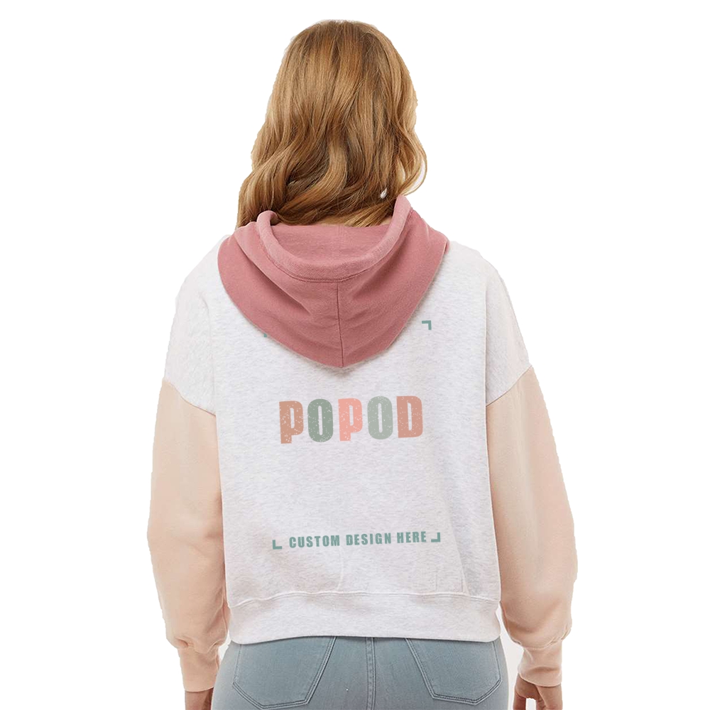 4 Colors Women's Fleece Colorblocked Crop Hooded PP9263