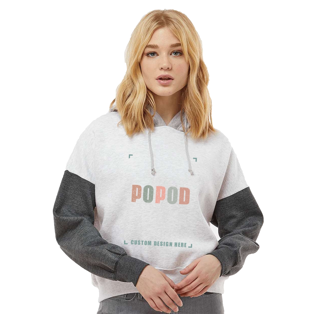 4 Colors Women's Fleece Colorblocked Crop Hooded PP9263