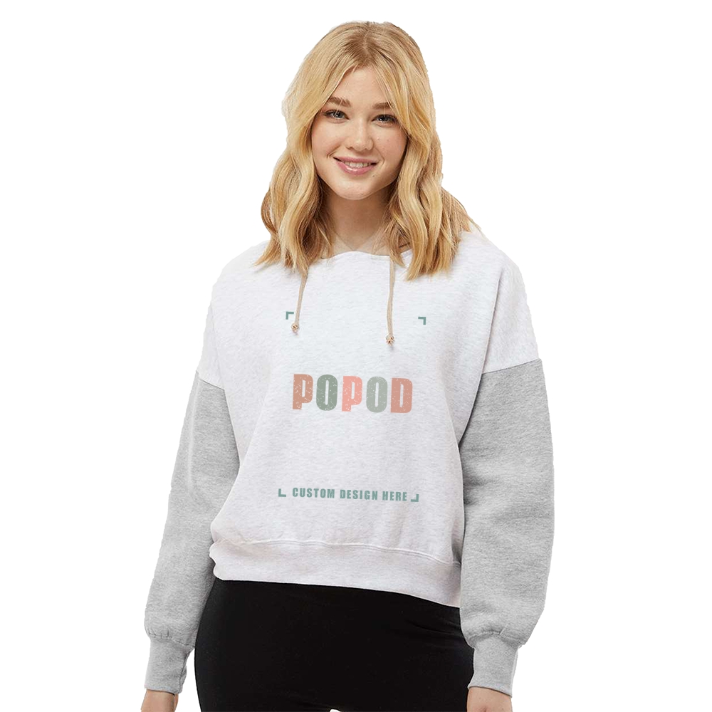 4 Colors Women's Fleece Colorblocked Crop Hooded PP9263