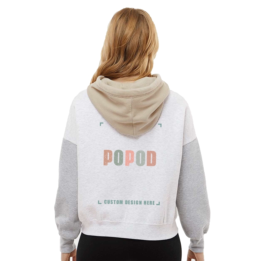 4 Colors Women's Fleece Colorblocked Crop Hooded PP9263