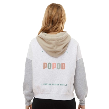 4 Colors Women's Fleece Colorblocked Crop Hooded PP9263