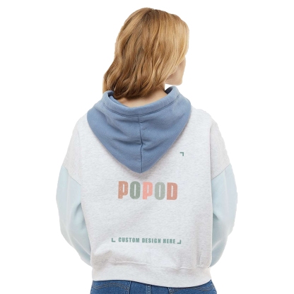 4 Colors Women's Fleece Colorblocked Crop Hooded PP9263