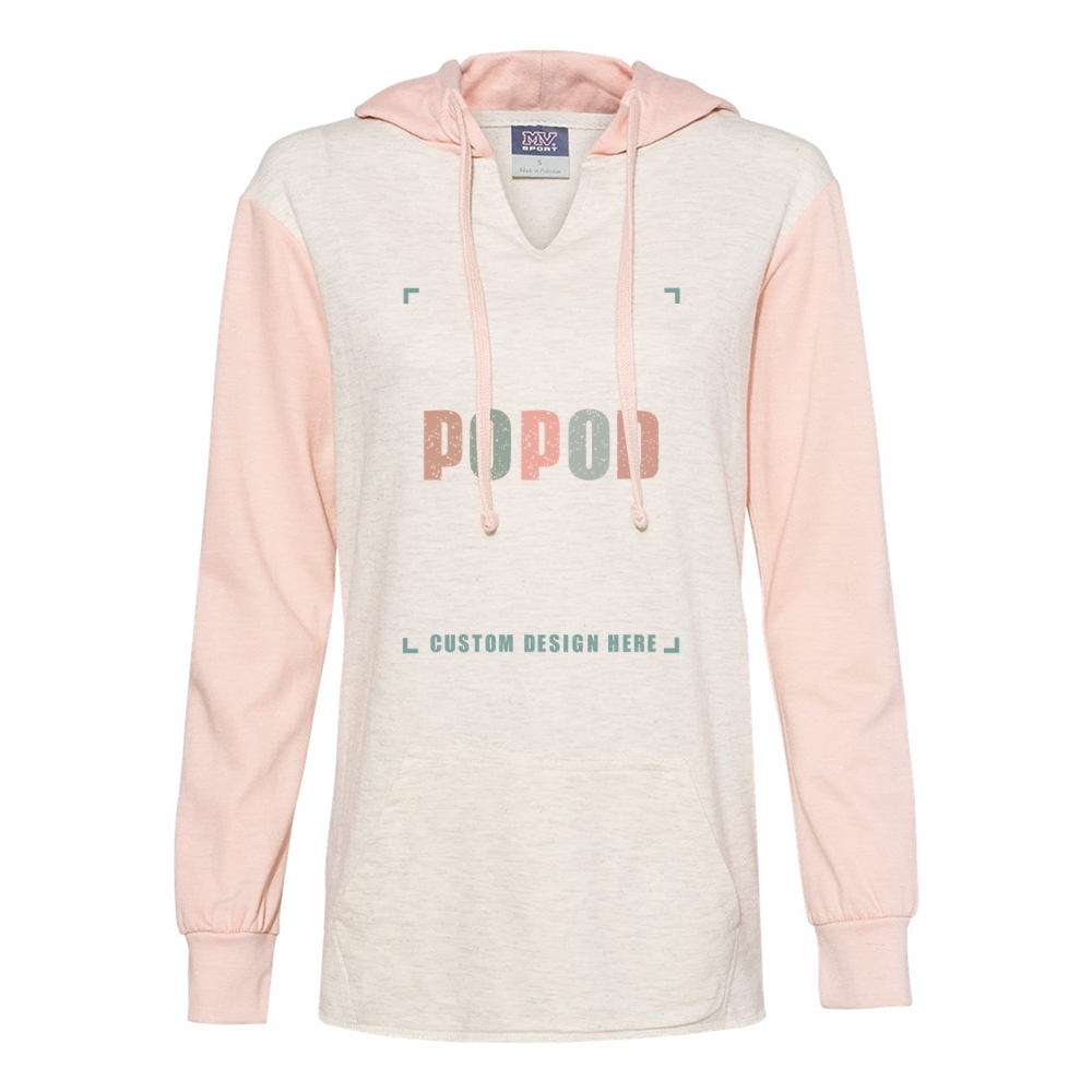 3 Colors Women’s French Terry Hooded Pullover with Colorblocked Sleeves PP1698