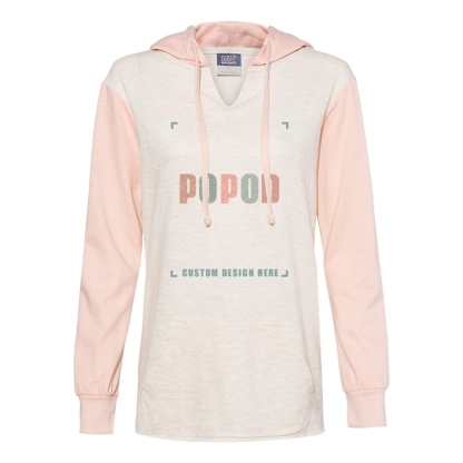 3 Colors Women’s French Terry Hooded Pullover with Colorblocked Sleeves PP1698