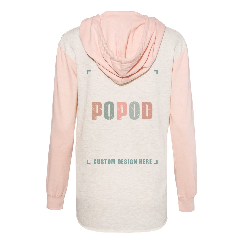 3 Colors Women’s French Terry Hooded Pullover with Colorblocked Sleeves PP1698