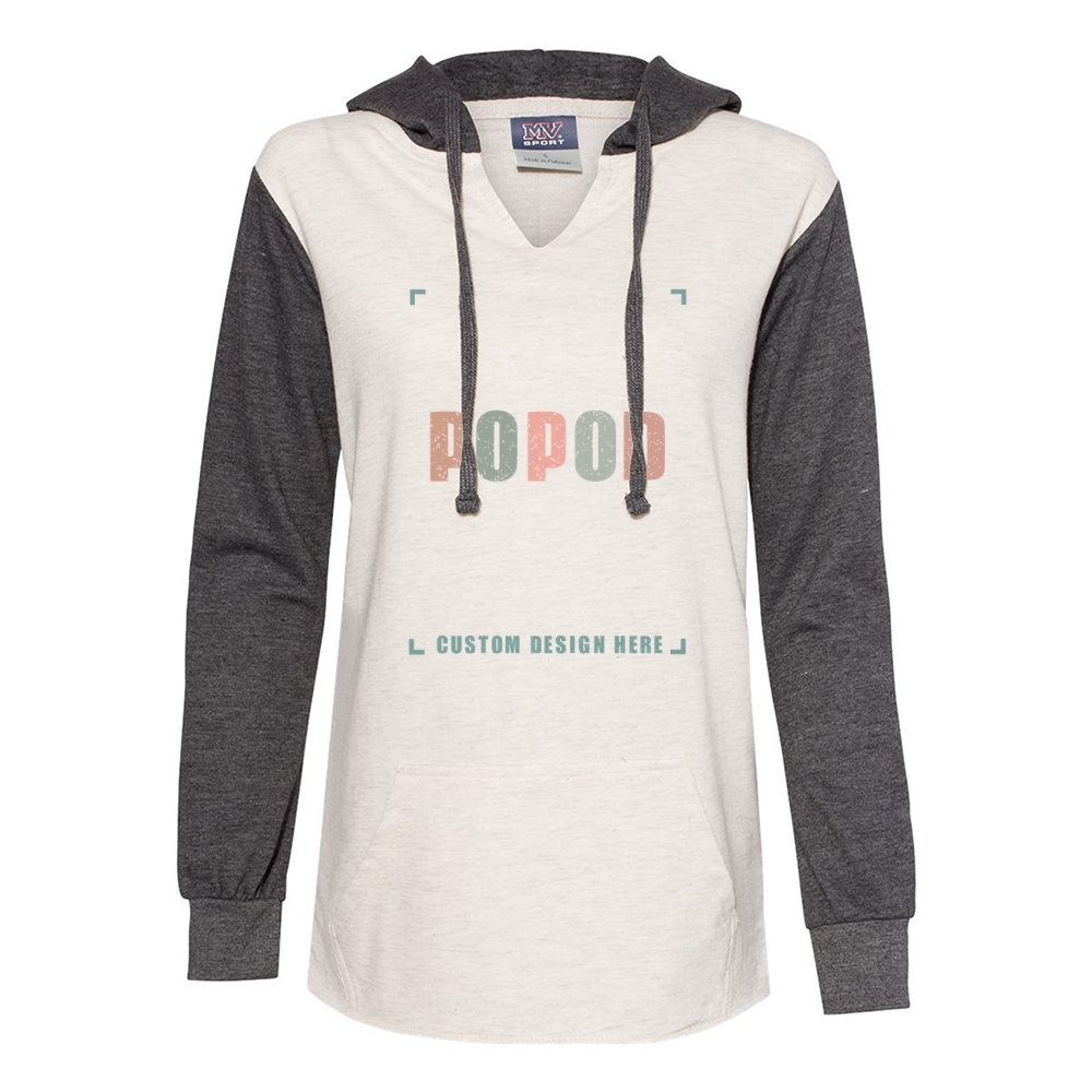 3 Colors Women’s French Terry Hooded Pullover with Colorblocked Sleeves PP1698