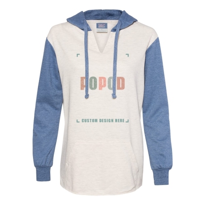 3 Colors Women’s French Terry Hooded Pullover with Colorblocked Sleeves PP1698