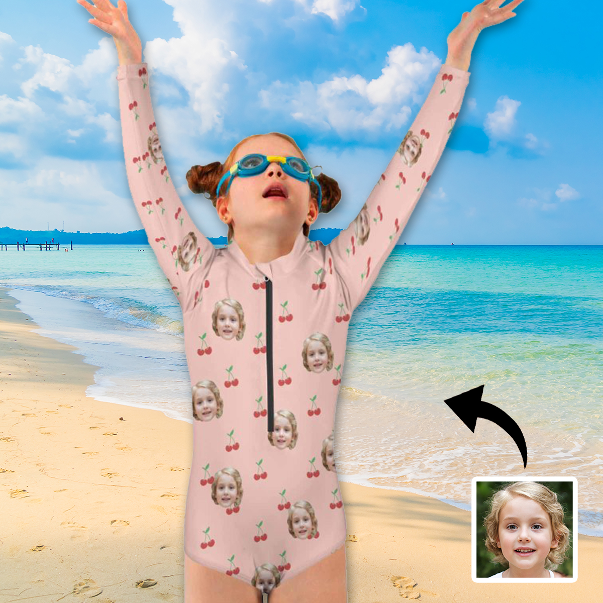 Custom Face XXX Girls' Long Sleeve One-Piece Swimsuit