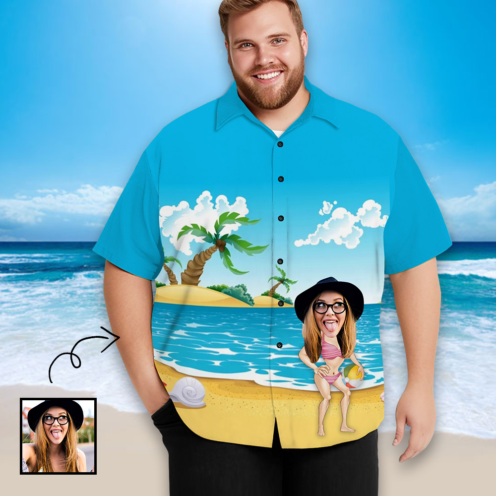 Custom Face Blue Men's All Over Print Hawaiian Shirt