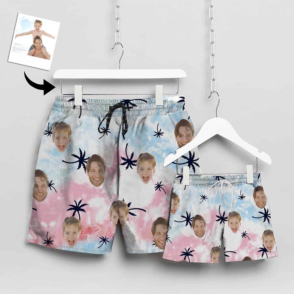 Custom Matching Father Son Swim Trunks Colorful Beaches Beach Shorts | Personalized Photo Print Swimwear | Beach Vacation Gift Set
