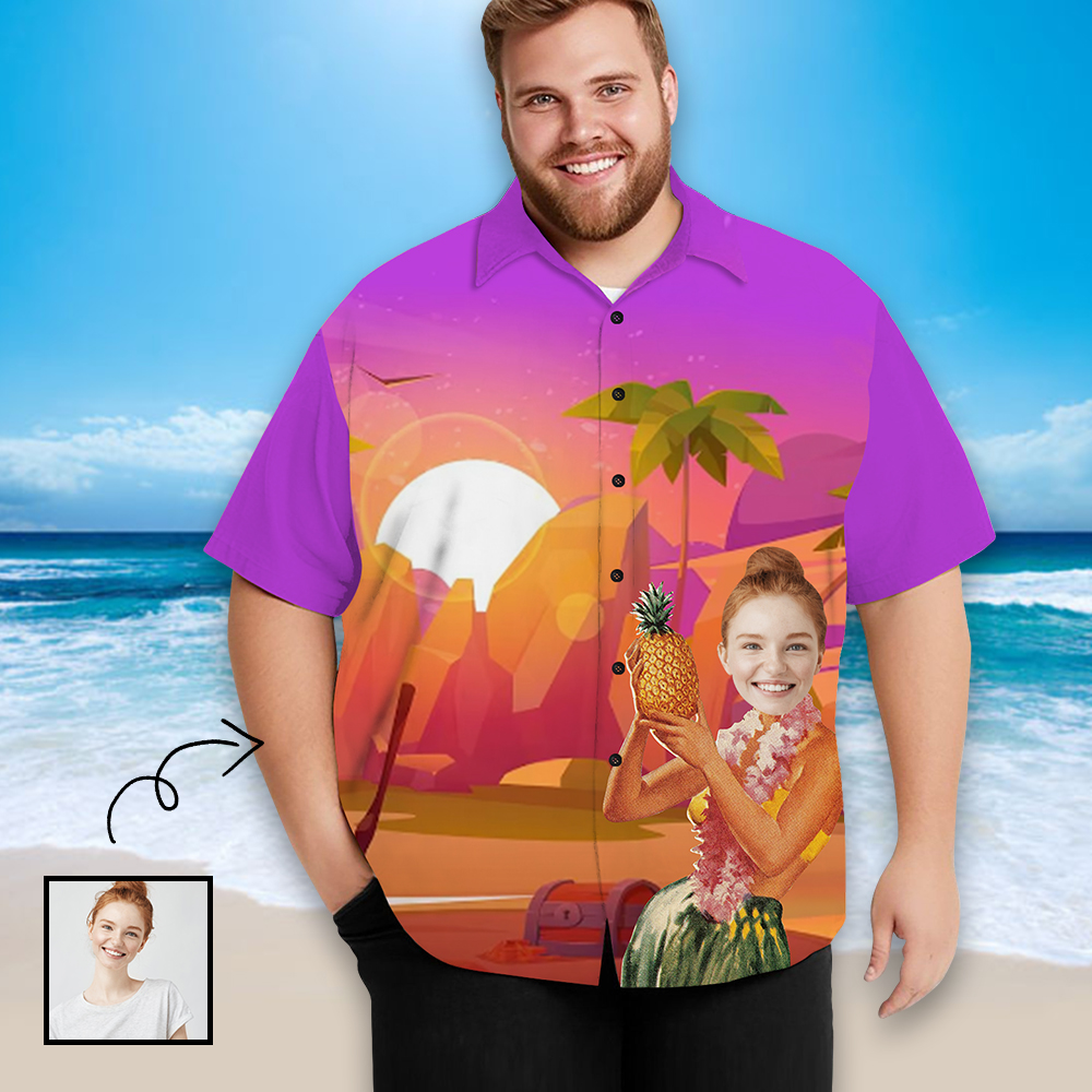 Custom Face Purple Men's All Over Print Hawaiian Shirt