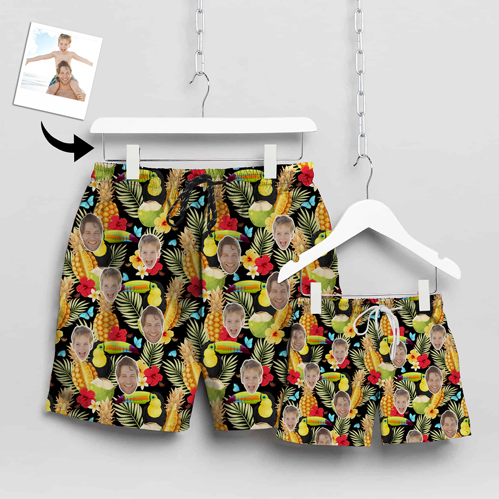 Custom Matching Father Son Swim Trunks Corn Beach Shorts | Personalized Photo Print Swimwear | Beach Vacation Gift Set