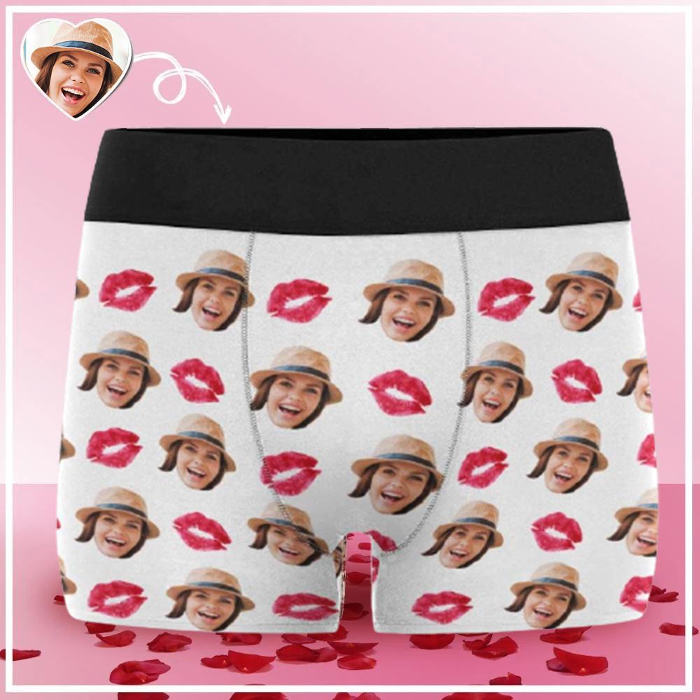Custom Custom Face Boxer Briefs Red Lip Personalized Face Undies for Men Put your Face on Underwear For Valentine's Day Gift - YesCustom