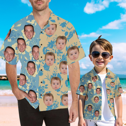 Custom Your Face Personalized Hawaiian Shirts For The Best Father-Son Combination Family Travel On The Beach
