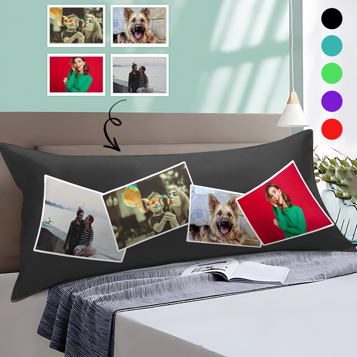 Custom Photo Black Body Pillow Cover Design Body Pillow Case with Picture 20"x54"