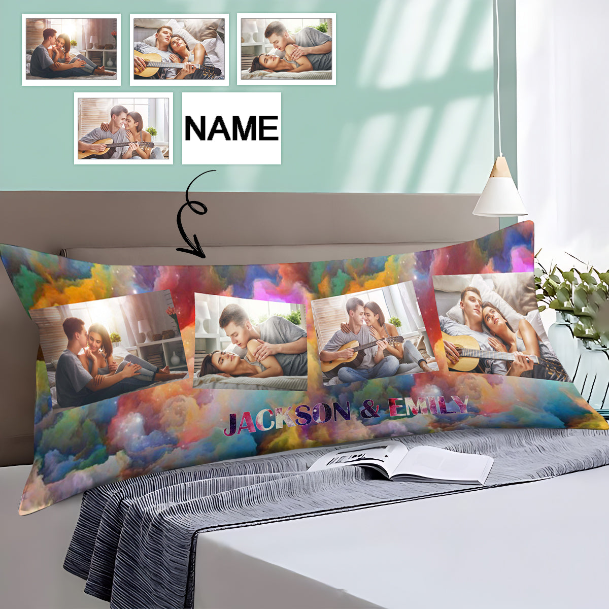 Custom Photo&Name Stars Plus Body Pillow Cover Design Picture Body Pillow Case 20"x54"