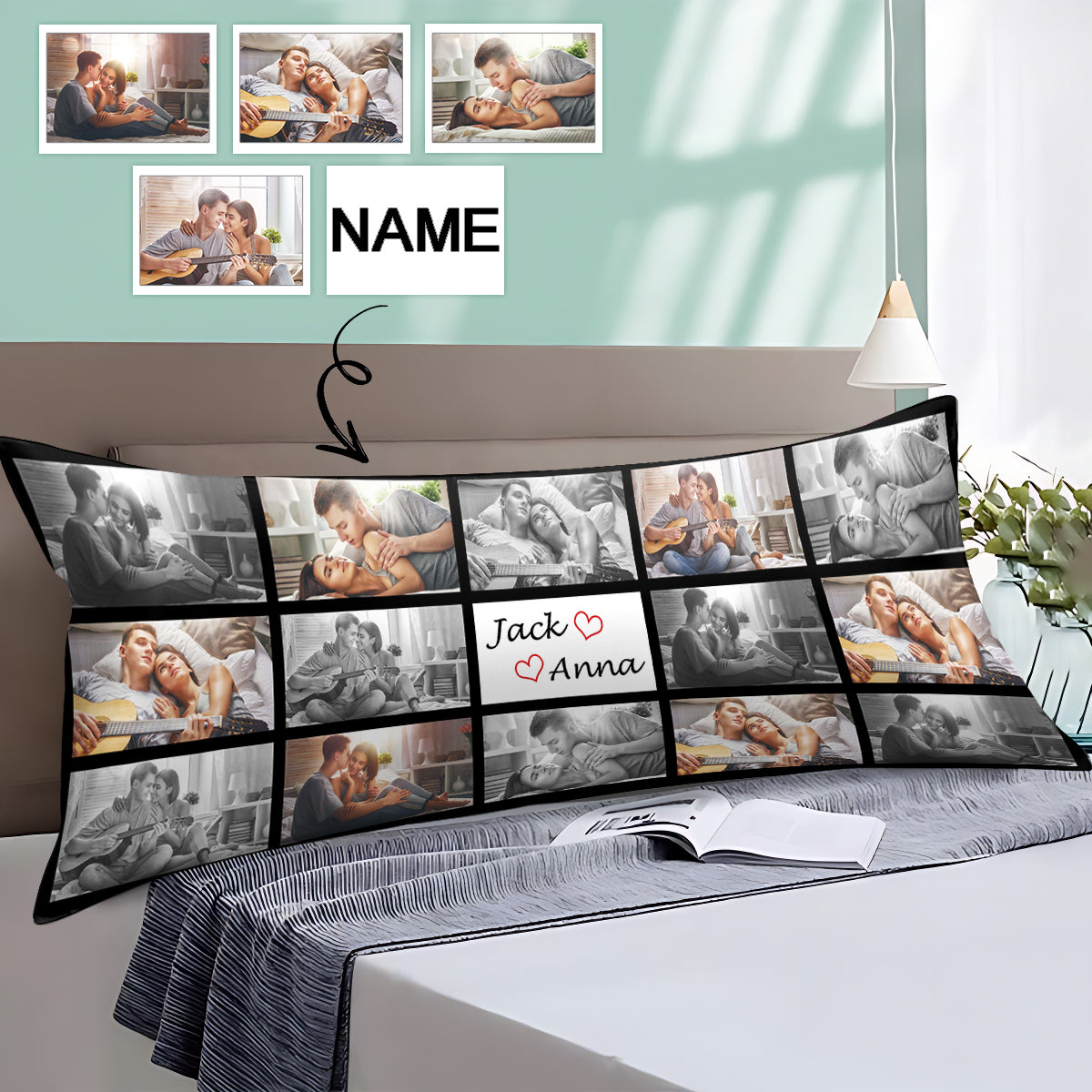 Design Body Pillow Case Custom Photo&Name Couple Body Pillow Cover 20"x54"