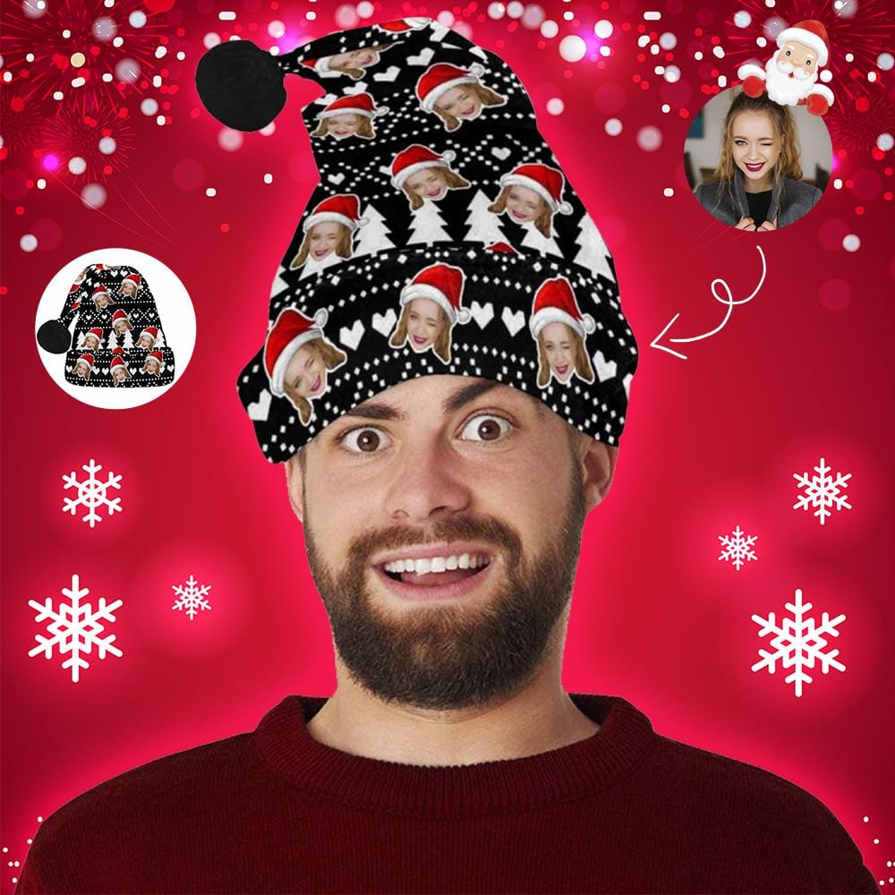 Custom Custom Face Black Christmas Tree Santa Hat - YesCustom