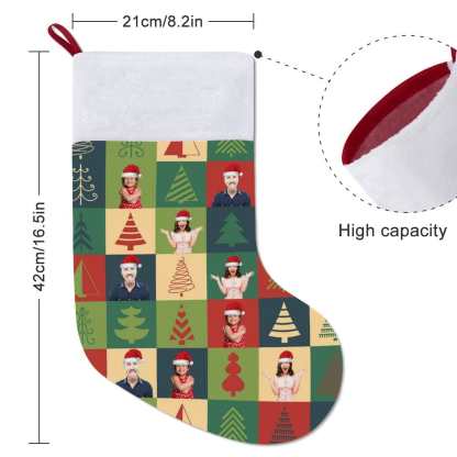 Custom 16.5in(L) Super Size-Custom Family Face Christmas Tree Lattice Flip Sequins Christmas Stocking - YesCustom