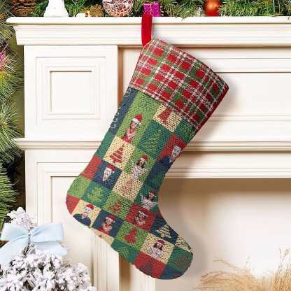 Custom 16.5in(L) Super Size-Custom Family Face Christmas Tree Lattice Flip Sequins Christmas Stocking - YesCustom