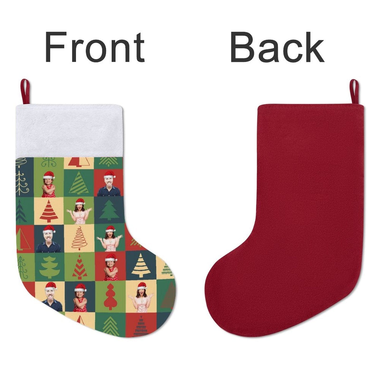 Custom 16.5in(L) Super Size-Custom Family Face Christmas Tree Lattice Flip Sequins Christmas Stocking - YesCustom