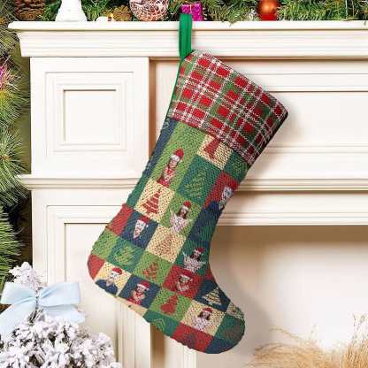 Custom 16.5in(L) Super Size-Custom Family Face Christmas Tree Lattice Flip Sequins Christmas Stocking - YesCustom