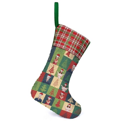 Custom 16.5in(L) Super Size-Custom Family Face Christmas Tree Lattice Flip Sequins Christmas Stocking - YesCustom