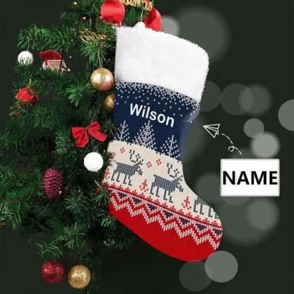 Custom 16.5in(L) Super Size-Custom Name Blue Elk Christmas Stocking - YesCustom