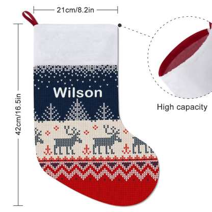 Custom 16.5in(L) Super Size-Custom Name Blue Elk Christmas Stocking - YesCustom